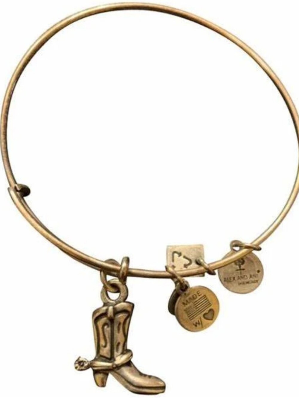 NEW Alex And Ani Gold-Tone Cowboy Boot Charm Bangle Bracelet